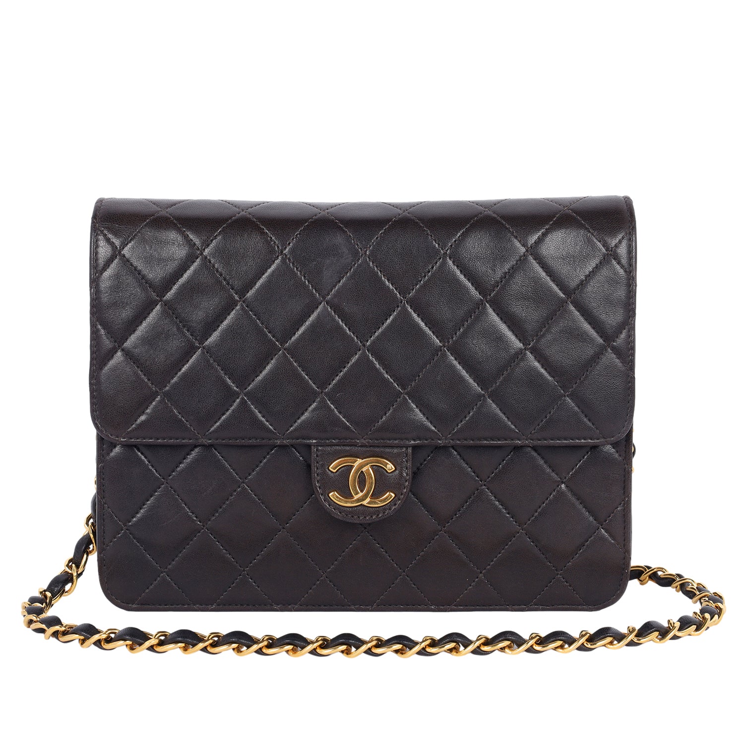 CHANEL Matelasse Chain Shoulder Bag Lambskin Leather Medium Black 
