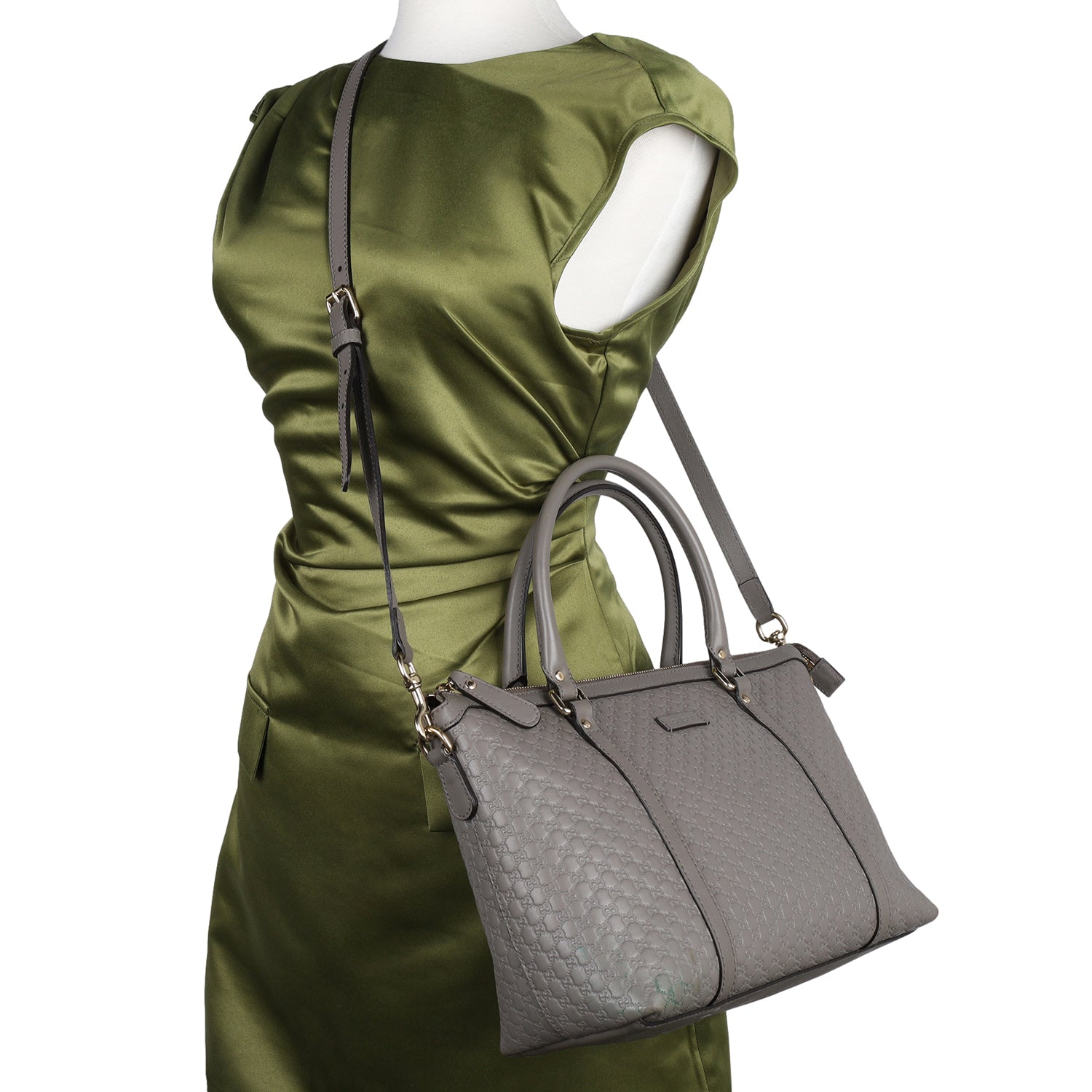 GUCCI Microguccissima Grey Leather Top Handle Bag with Gold