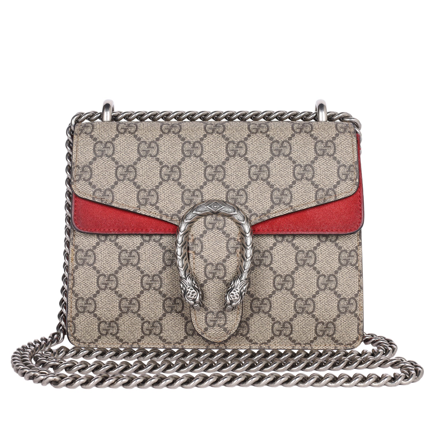 GUCCI GG Supreme Monogram Mini Dionysus Shoulder Bag Hibiscus Red