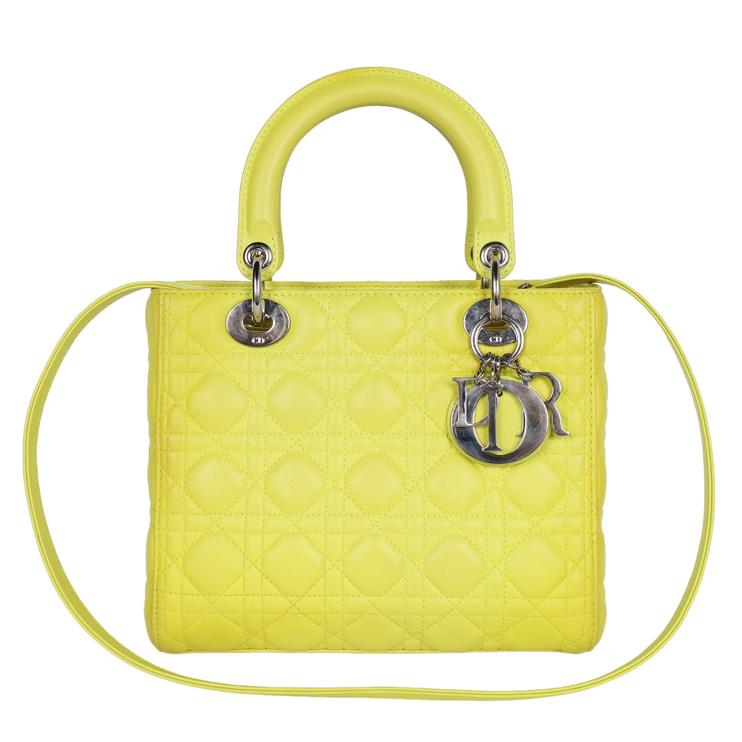 Christian Dior / Lady Dior フォンホルダー イエロー CHRISTIAN DIOR Lady Dior Yellow Lime Leather Shoulder Bag – The