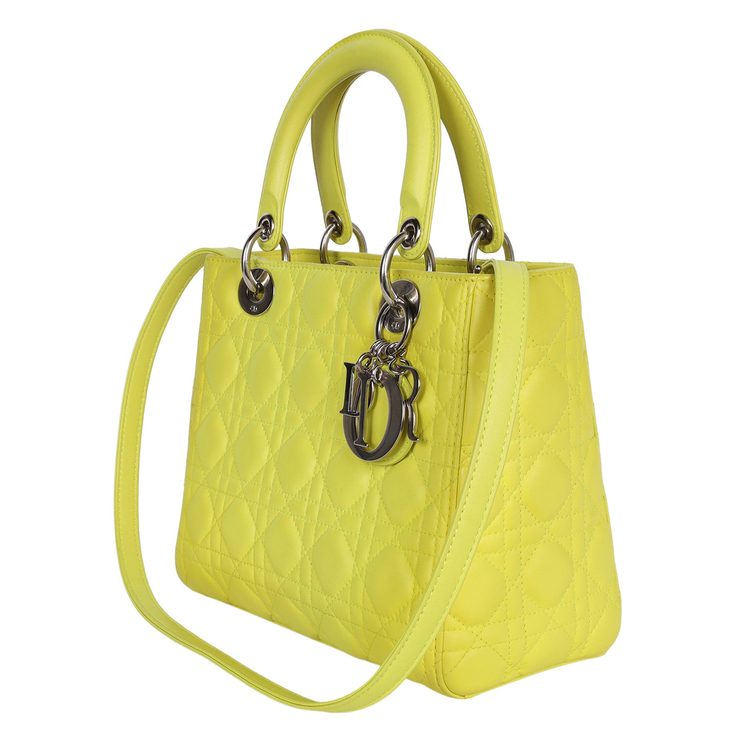 美品 ディオール Lady Dior iPhone 14Pro イエロー CHRISTIAN DIOR Lady Dior Yellow Lime Leather Shoulder Bag – The
