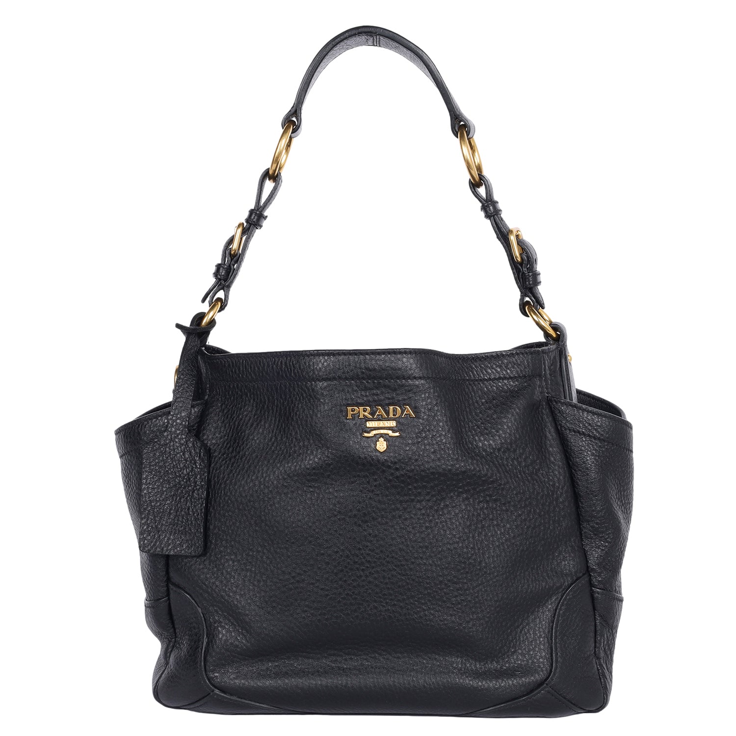 PRADA Vitello Daino Side Pocket Hobo Black – The Lady Bag