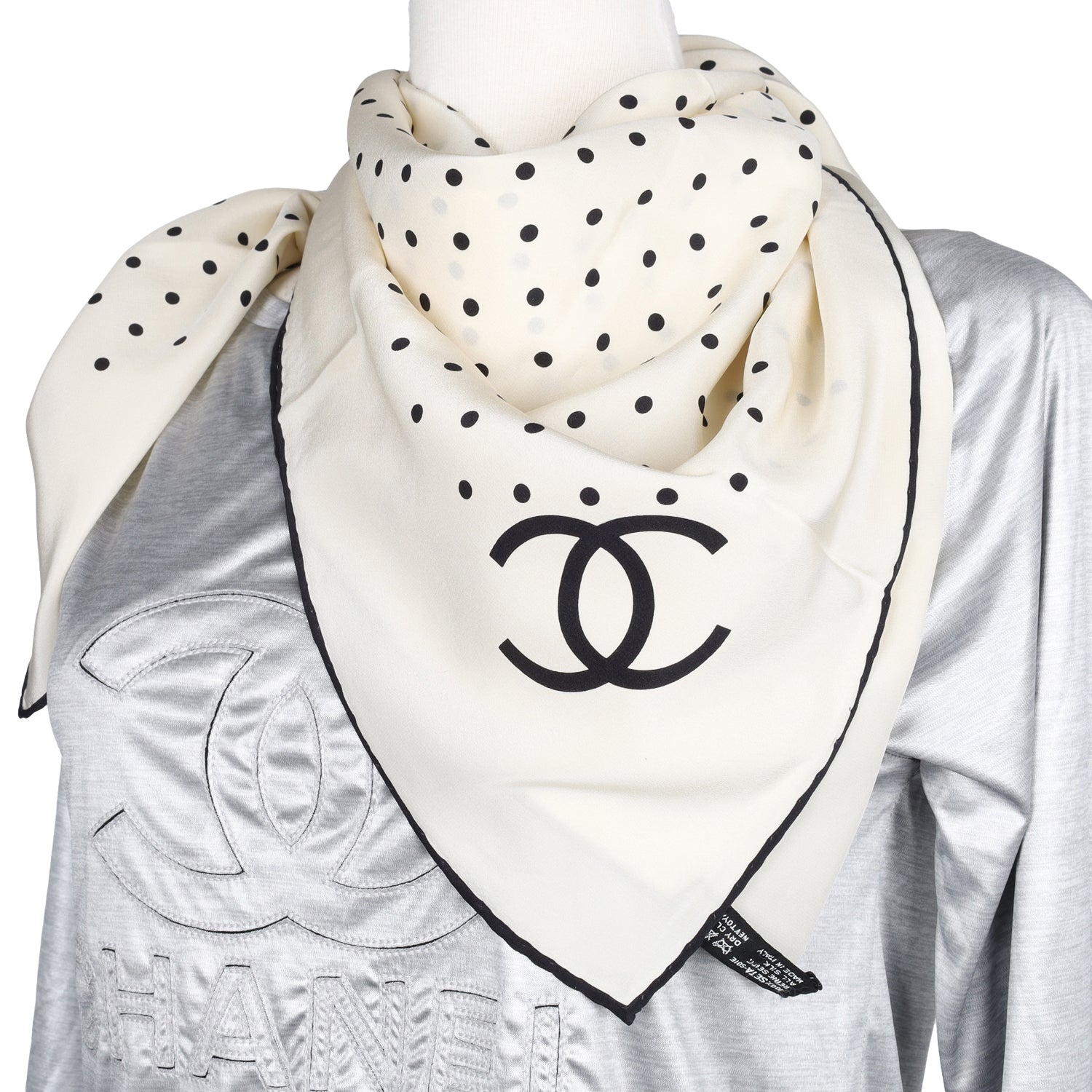 Vintage Chanel Scarf in Beige & Dots Silk (Authentic Pre-Owned) – The Lady Bag
