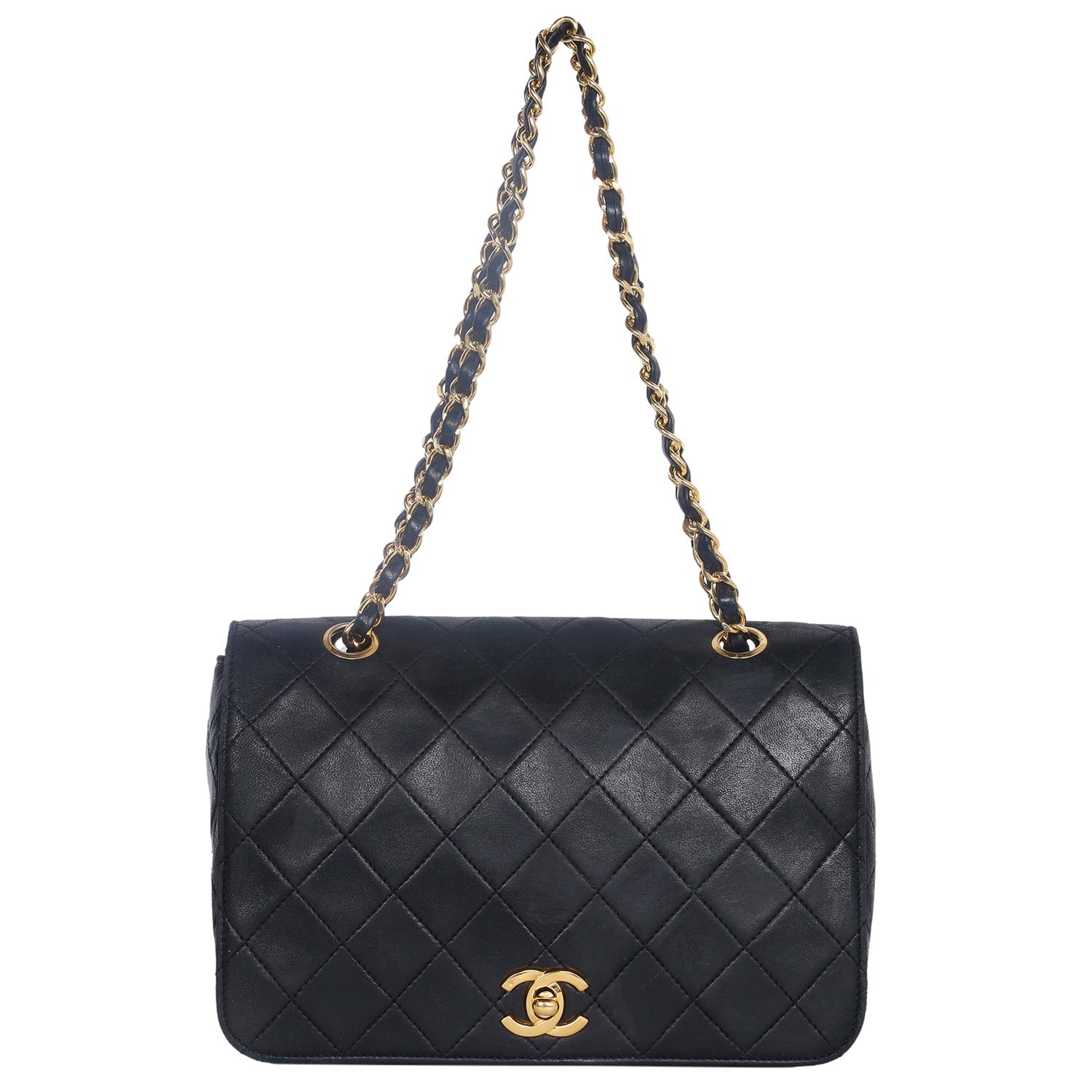 Chanel Classic full flap shoulder bag in black quilted leather