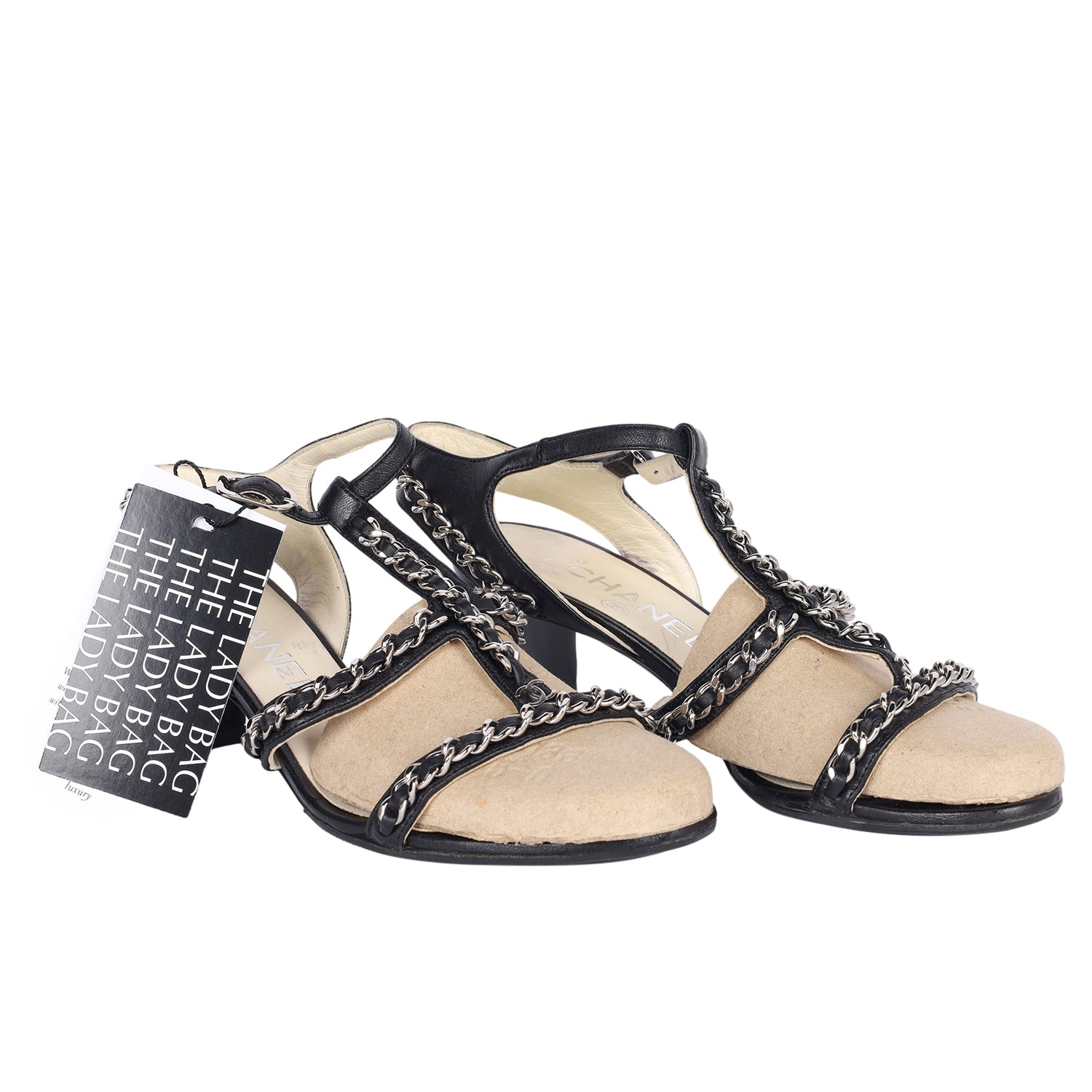 CHANEL Lambskin Gladiator Chain Sandals 36.5 Black – The Lady Bag