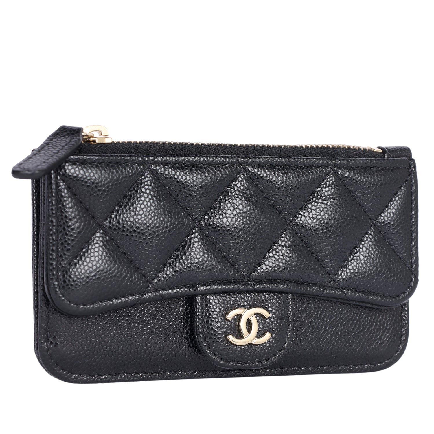 CHANEL Caviar Quilted Flap Zip Card Holder Black – The Lady Bag