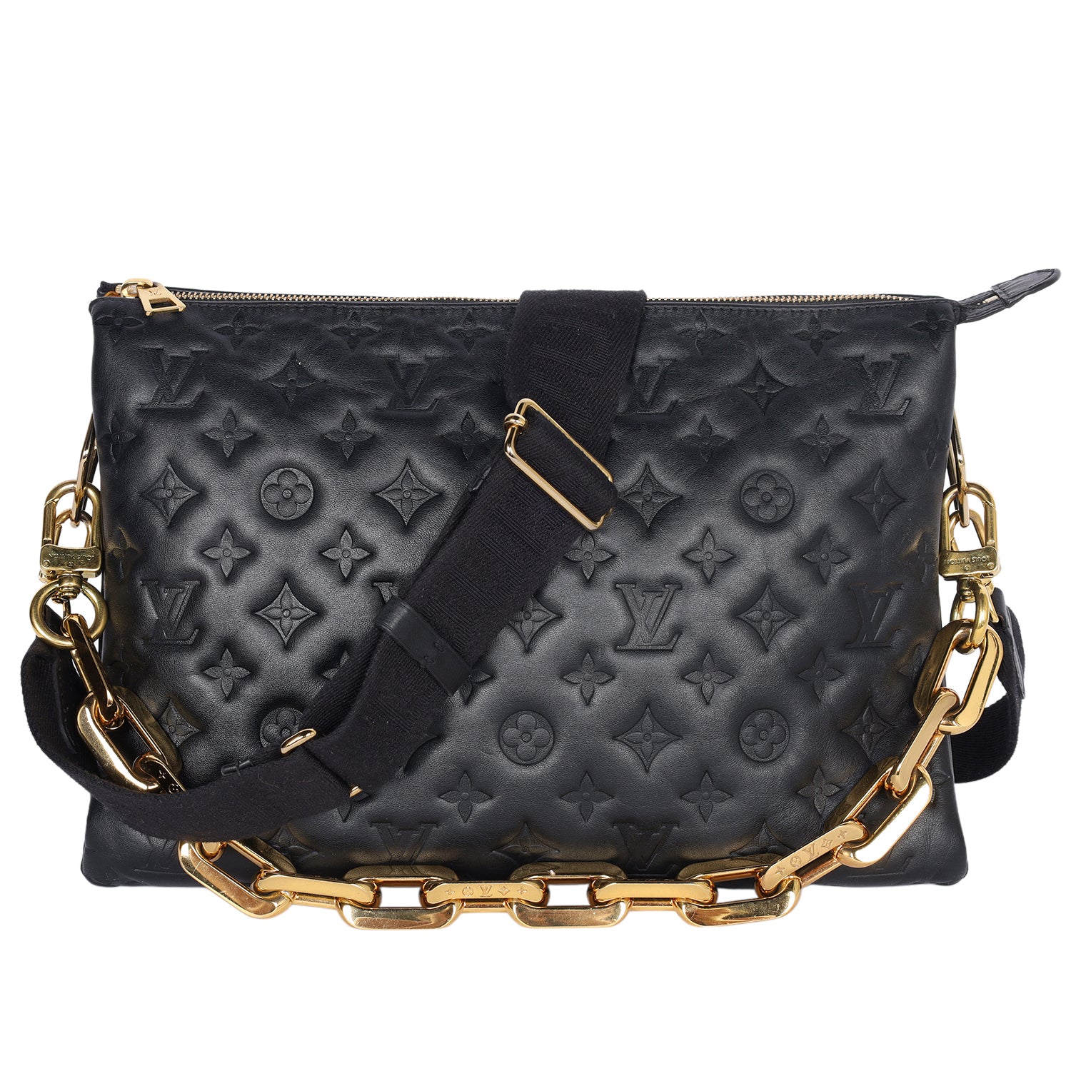 LOUIS VUITTON Coussin Handbag MM Monogram Embossed Black – The 