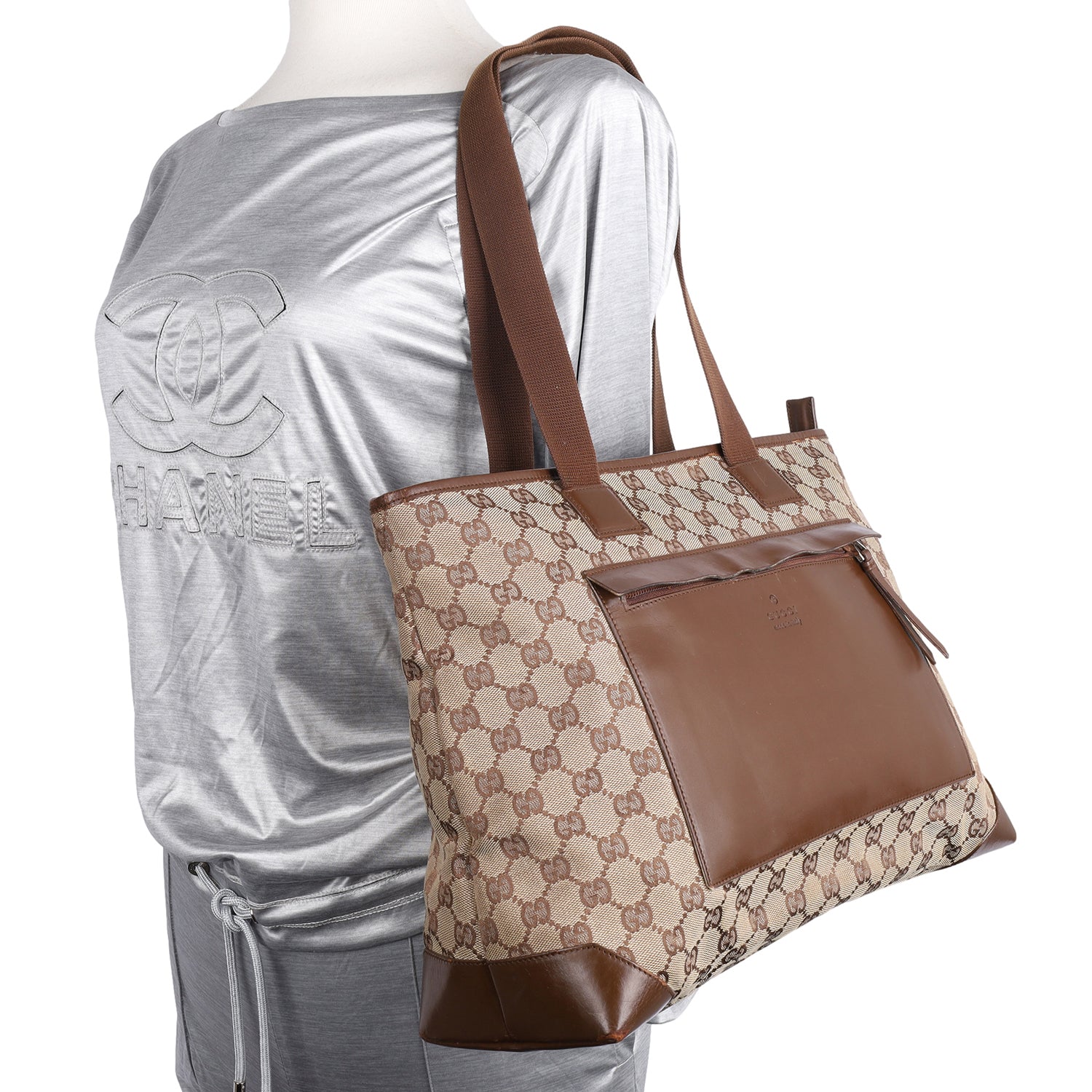 Authentic Gucci Brown GG Canvas Shoulder Tote Bag