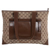 GG Monogram Canvas Leather Tote Shoulder Bag Brown (Authentic Pre-Owned)