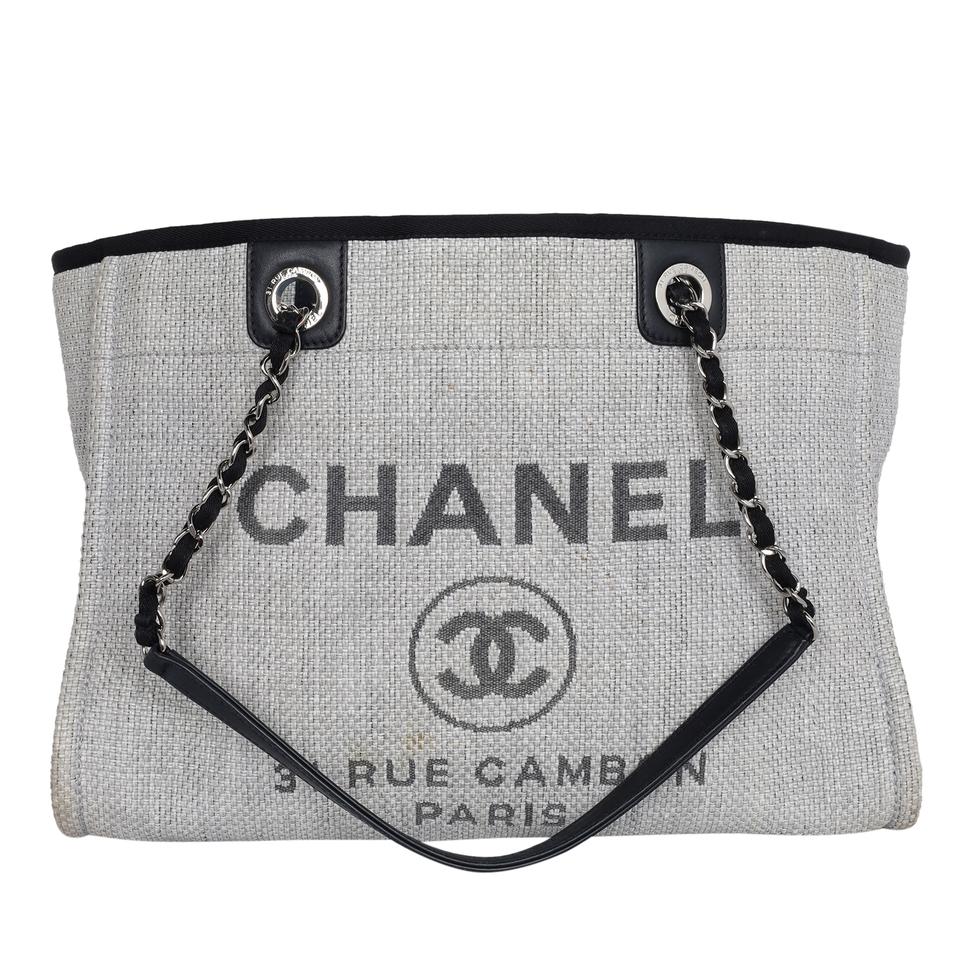 Chanel Deauville Medium Canvas Beige / White