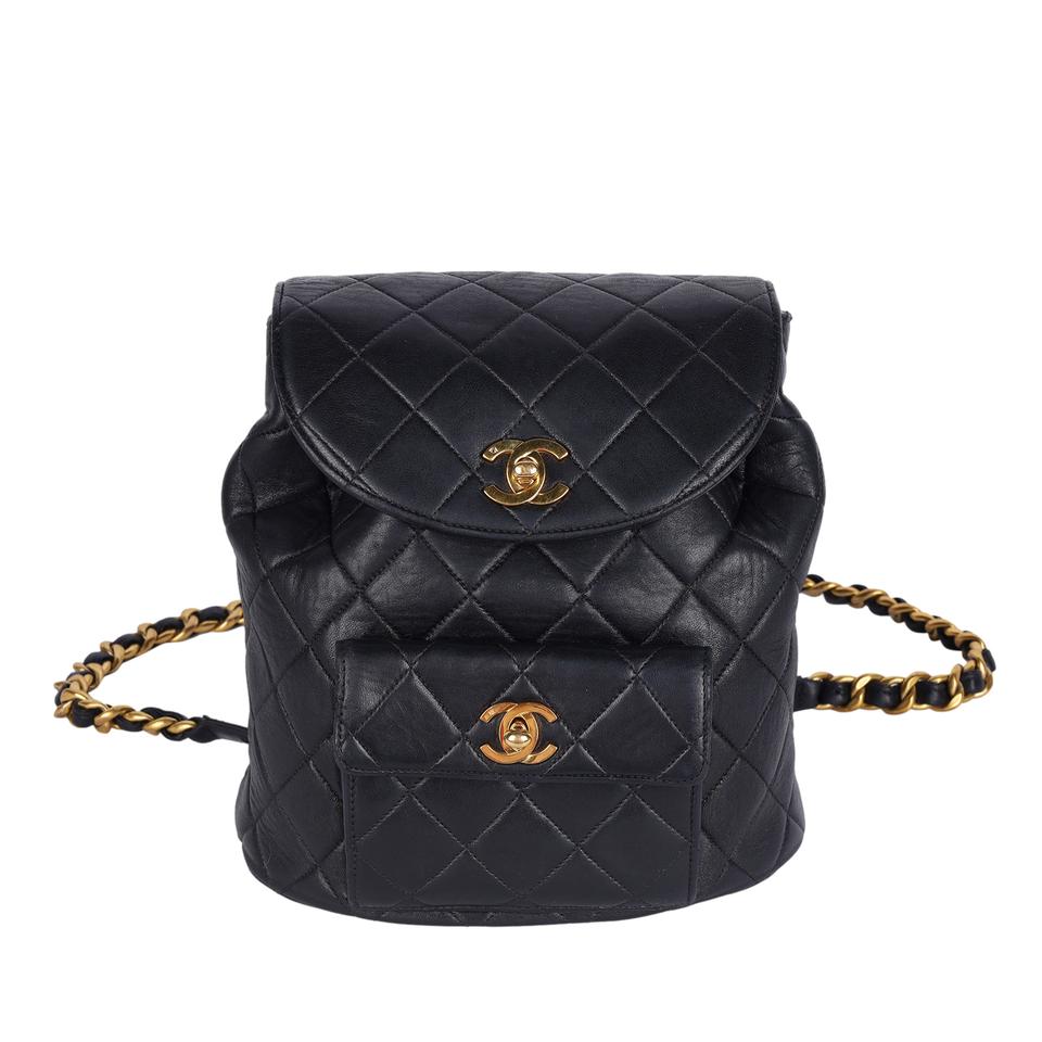 black lambskin leather backpack purse shoulder bag Chanel 1996-1997 Matelassé Quilted Backpack