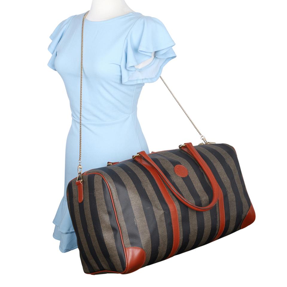 Fendi Zucca Striped Duffle Weekend Travel Bag – The Lady Bag