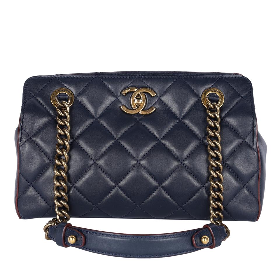 CHANEL Cambon Tote Small Shoulder Bag Black Quilted calf leather