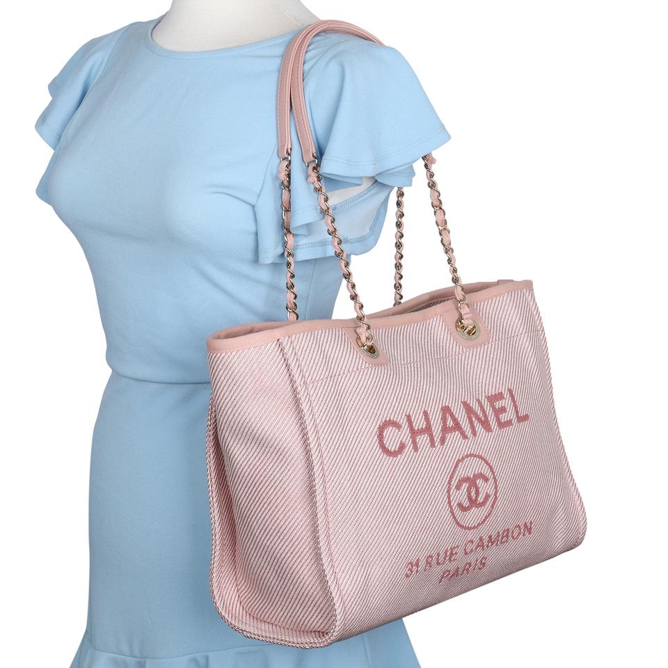 CHANEL Deauville Large Canvas Tote Bag Light Pink