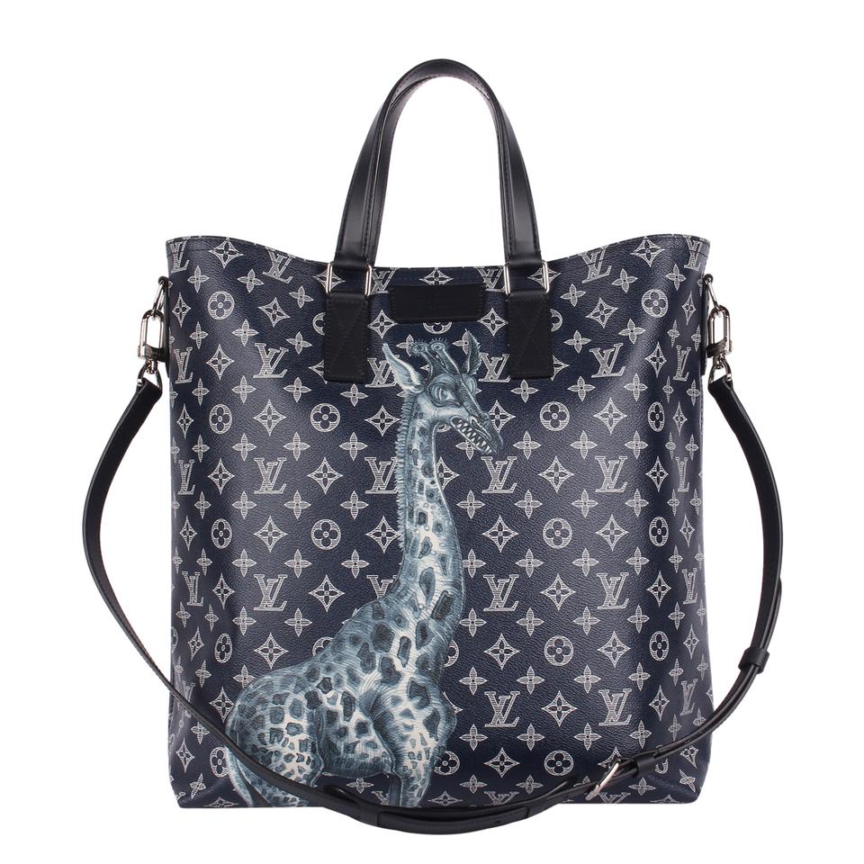 Louis Vuitton Edition Limitée Chapman Brothers shopping bag in dark blue  monogram canvas and black leather