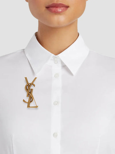Goldtone YSL Logo Brooch