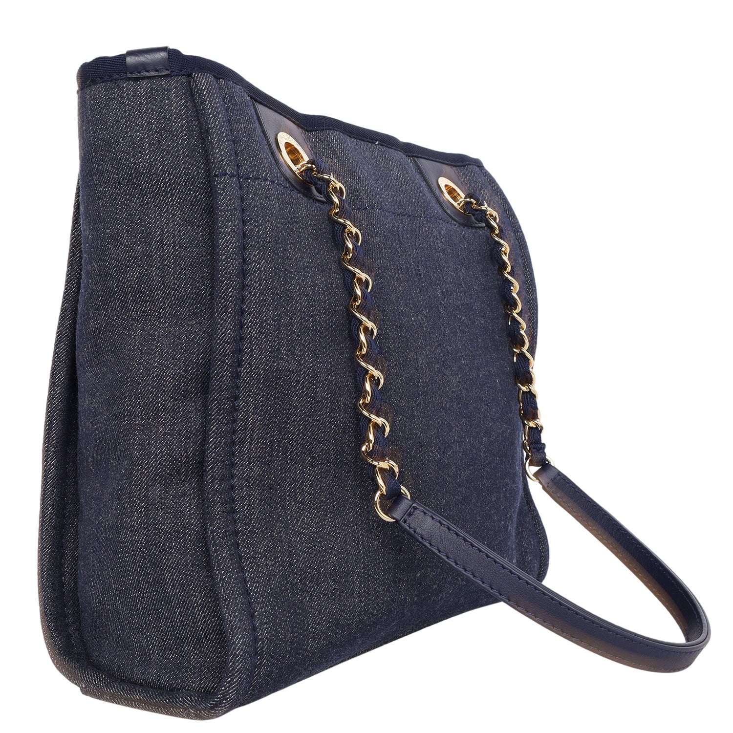 CC Canvas Leather Deauville Tote Shoulder Bag (Authentic)