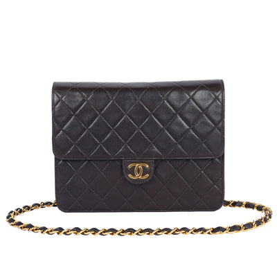 Matelasse Chain Shoulder Bag Lambskin Leather Medium Black