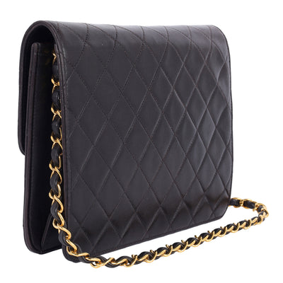 Matelasse Chain Shoulder Bag Lambskin Leather Medium Black