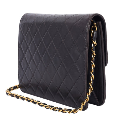 Matelasse Chain Shoulder Bag Lambskin Leather Medium Black