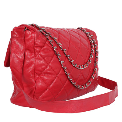 Quilted Caviar Leather XL Classic Flap Messenger Bag Red