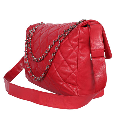 Quilted Caviar Leather XL Classic Flap Messenger Bag Red