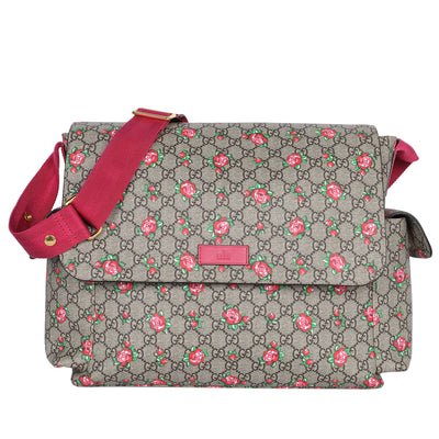Strawberry Print GG Canvas Diaper Bag Beige Multicolor