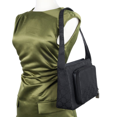 GG Canvas Leather Shoulder Bag Medium Black