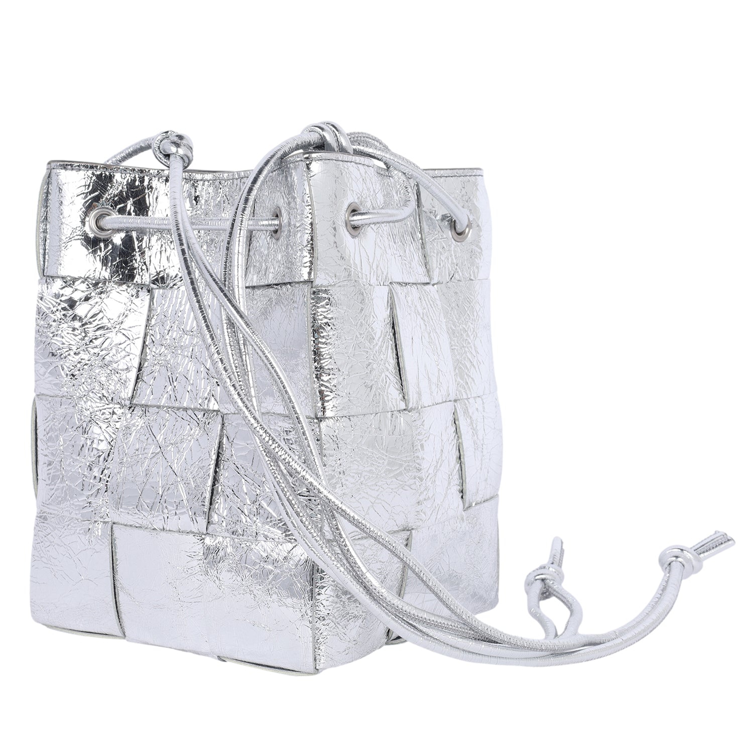 BOTTEGA VENETA Cassette Strapped Mini Bucket Bag Silver – The Lady Bag 