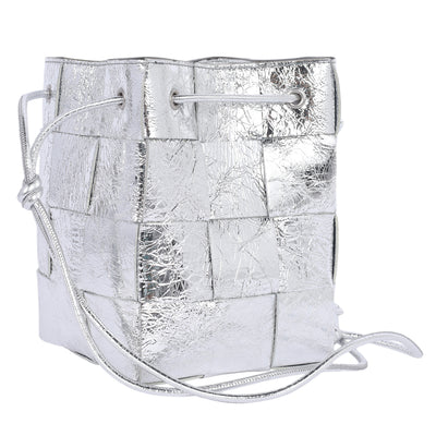 Cassette Strapped Mini Bucket Bag Silver