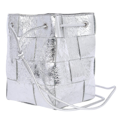 Cassette Strapped Mini Bucket Bag Silver