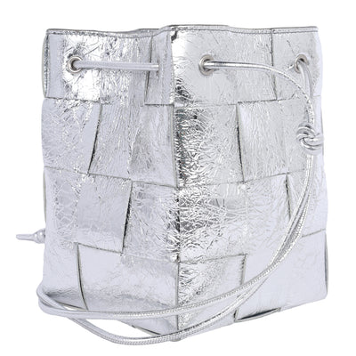 Cassette Strapped Mini Bucket Bag Silver
