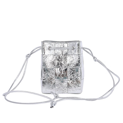 Cassette Strapped Mini Bucket Bag Silver