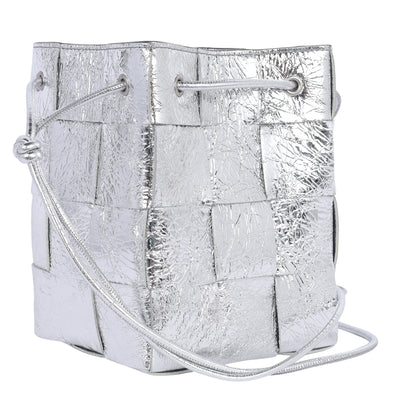 Cassette Strapped Mini Bucket Bag Silver