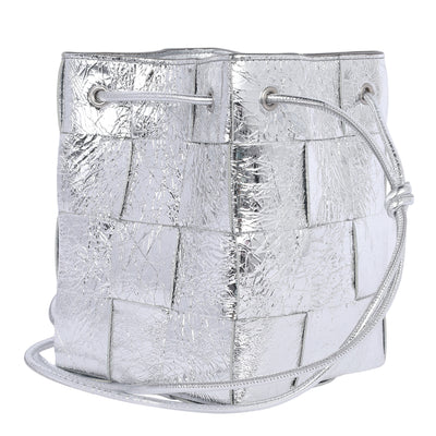 Cassette Strapped Mini Bucket Bag Silver