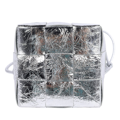 Cassette Strapped Mini Bucket Bag Silver