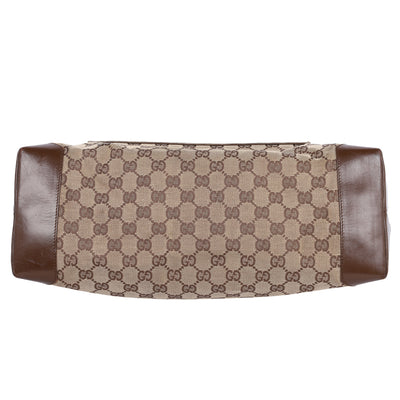 GG Monogram Canvas Leather Tote Shoulder Bag Medium Brown