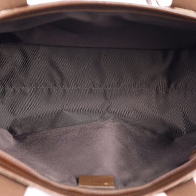 GG Monogram Canvas Leather Tote Shoulder Bag Medium Brown