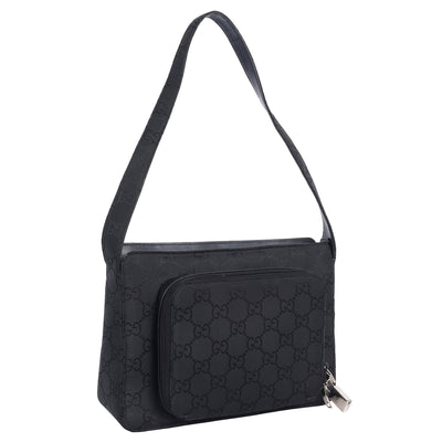 GG Canvas Leather Shoulder Bag Medium Black
