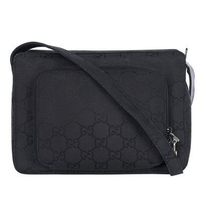 GG Canvas Leather Shoulder Bag Medium Black