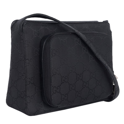 GG Canvas Leather Shoulder Bag Medium Black