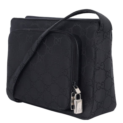 GG Canvas Leather Shoulder Bag Medium Black