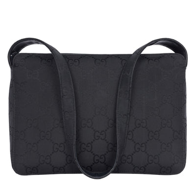 GG Canvas Leather Shoulder Bag Medium Black