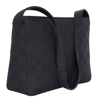 GG Canvas Leather Shoulder Bag Medium Black