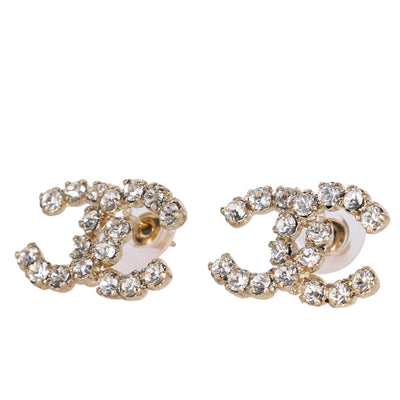 CC Logo Gold Crystal Pierced Earrings