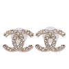 Crystal Pearls CC Pierced Earrings Light Gold