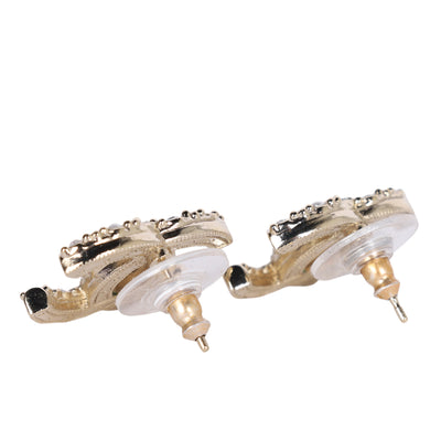 Crystal Pearls CC Pierced Earrings Light Gold