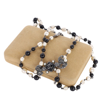 Pearl Bead Enamel CC Baroque Long Necklace