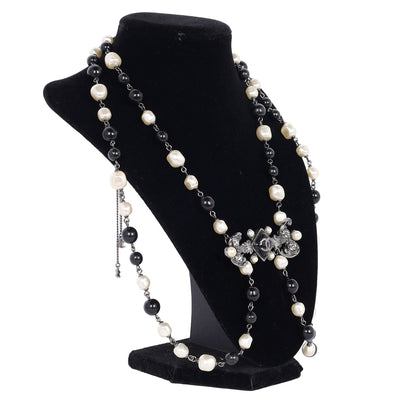 Pearl Bead Enamel CC Baroque Long Necklace