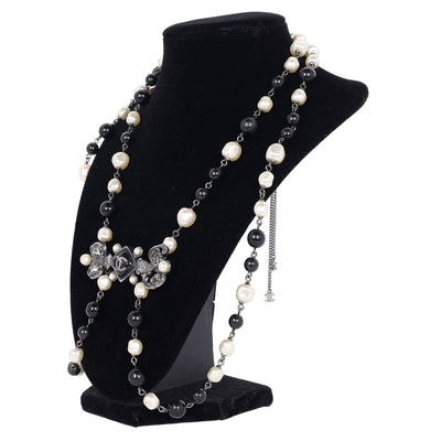 Pearl Bead Enamel CC Baroque Long Necklace
